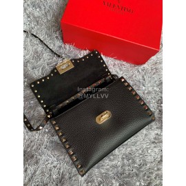 Valentino Fashion Leather Flip Messenger Bag Black 0181