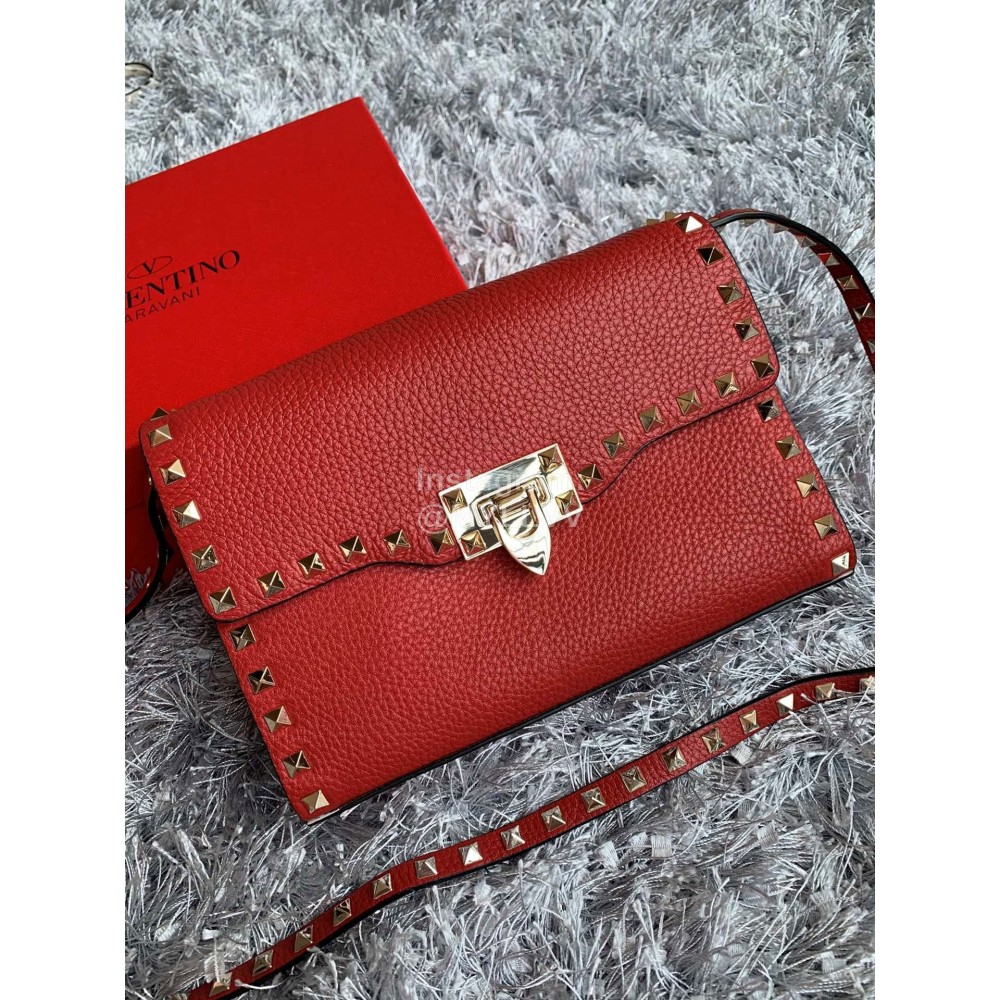 Valentino Fashion Leather Flip Messenger Bag Red 0181
