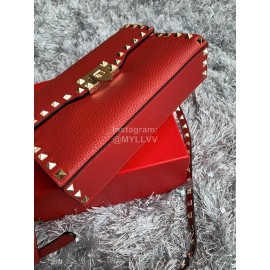 Valentino Fashion Leather Flip Messenger Bag Red 0181