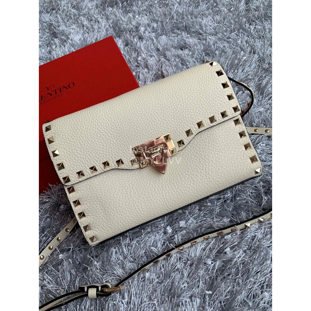 Valentino Fashion Leather Flip Messenger Bag White 0181