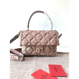 Valentino Fashion Leather Handbag Messenger Bag For Women Pink 0055