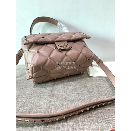 Valentino Fashion Leather Handbag Messenger Bag For Women Pink 0055