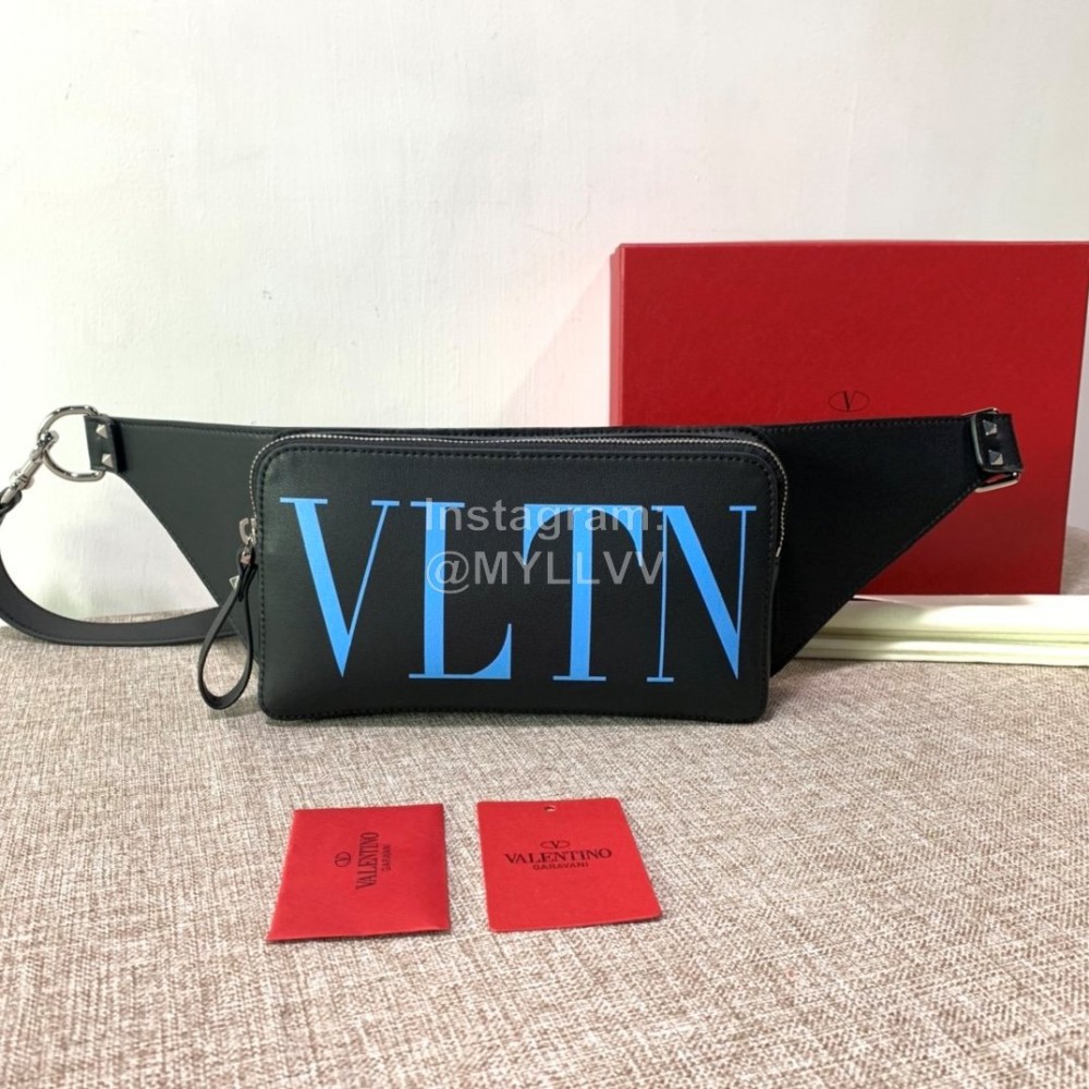 Valentino Fashion Leather Waist Bag Chest Bag Blue 0046
