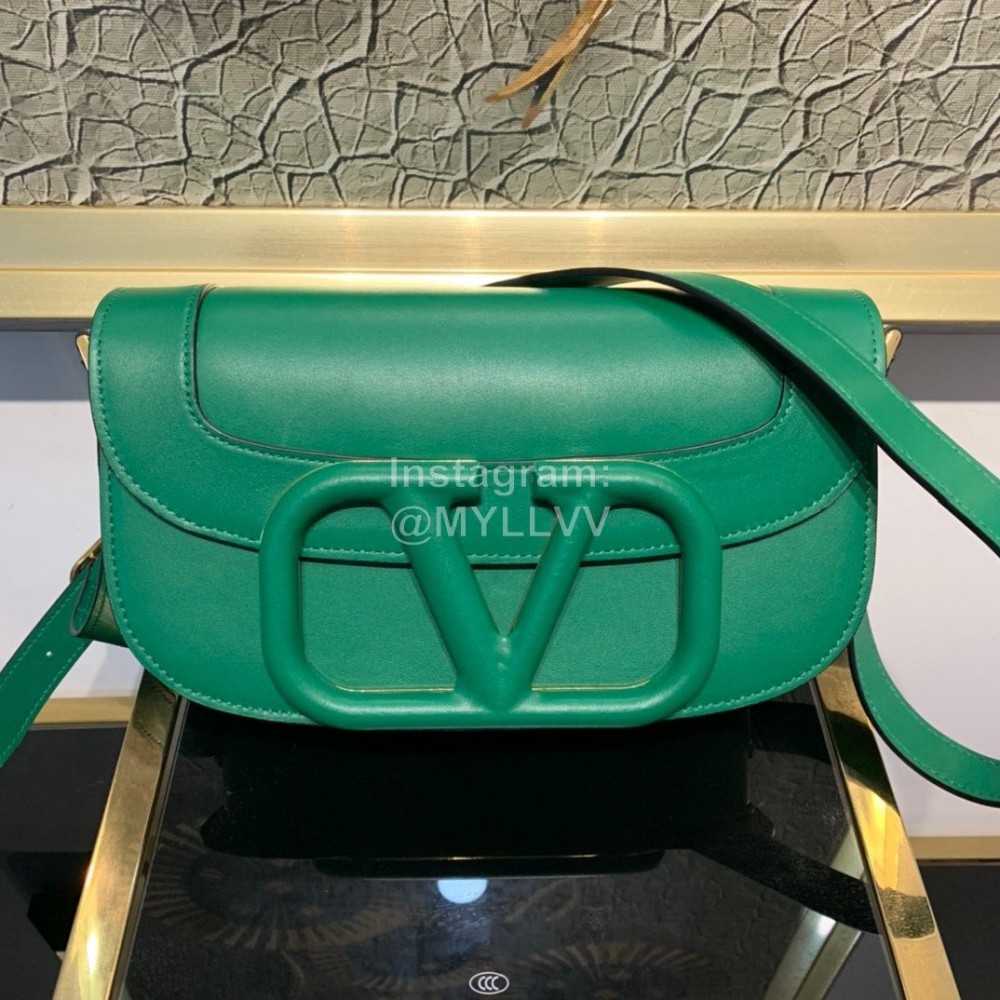 Valentino Large Leather Buckle Crossbody Bag For Women Green 0109l
