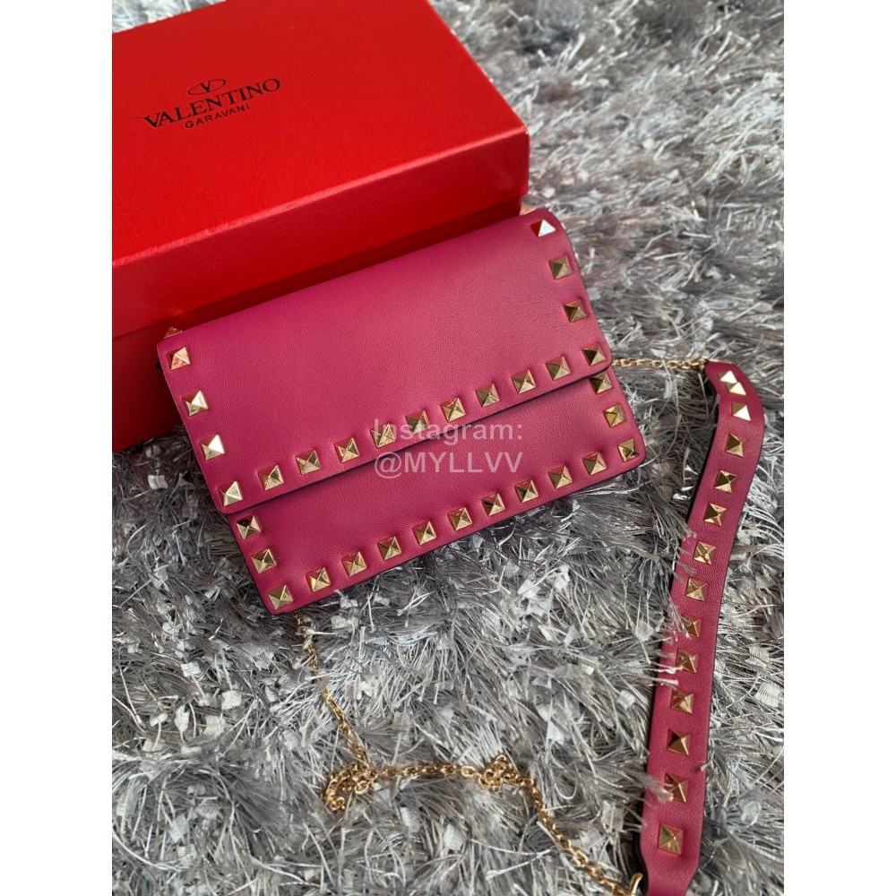 Valentino Simple Flip Chain Bag For Women Rose Red 0012b