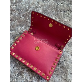 Valentino Simple Flip Chain Bag For Women Rose Red 0012b