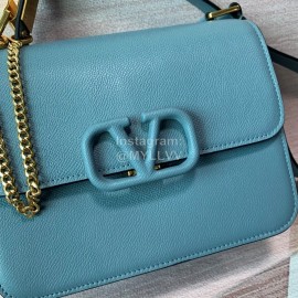 Valentino Large Palm Print Calfskin Messenger Bag Blue 0074l