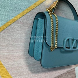 Valentino Large Palm Print Calfskin Messenger Bag Blue 0074l