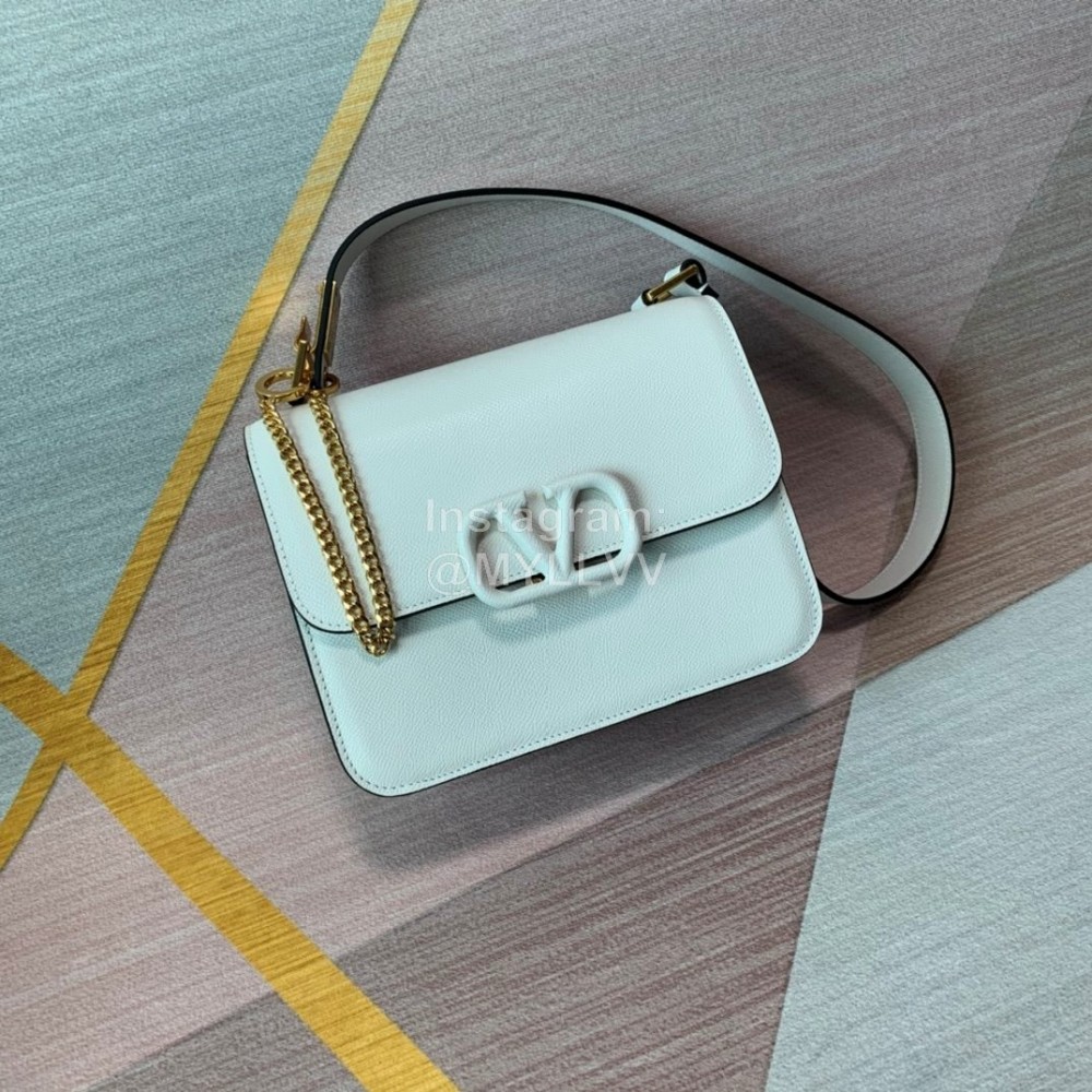 Valentino Large Palm Print Calfskin Messenger Bag White 0074l