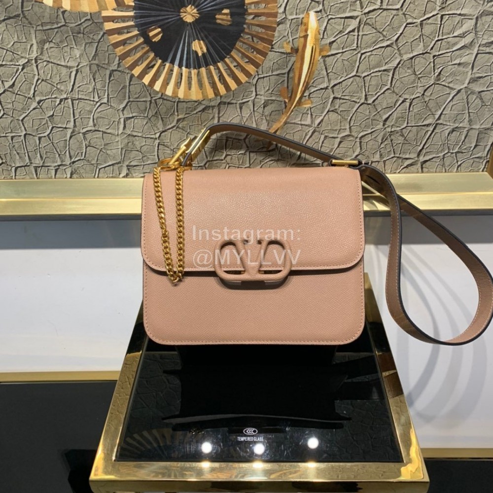 Valentino Large Palm Print Calfskin Messenger Bag Apricot 0074l