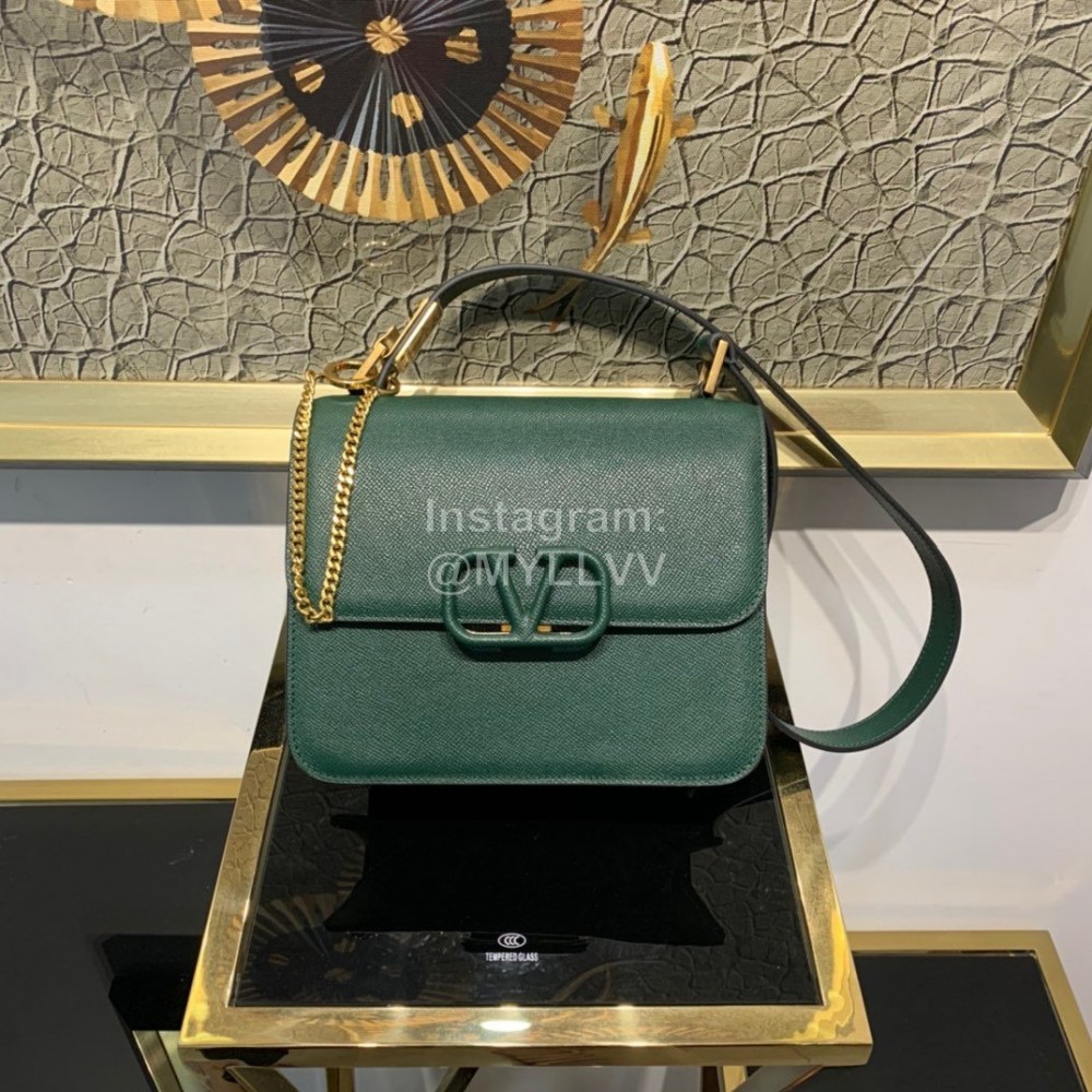 Valentino Large Palm Print Calfskin Messenger Bag Green 0074l