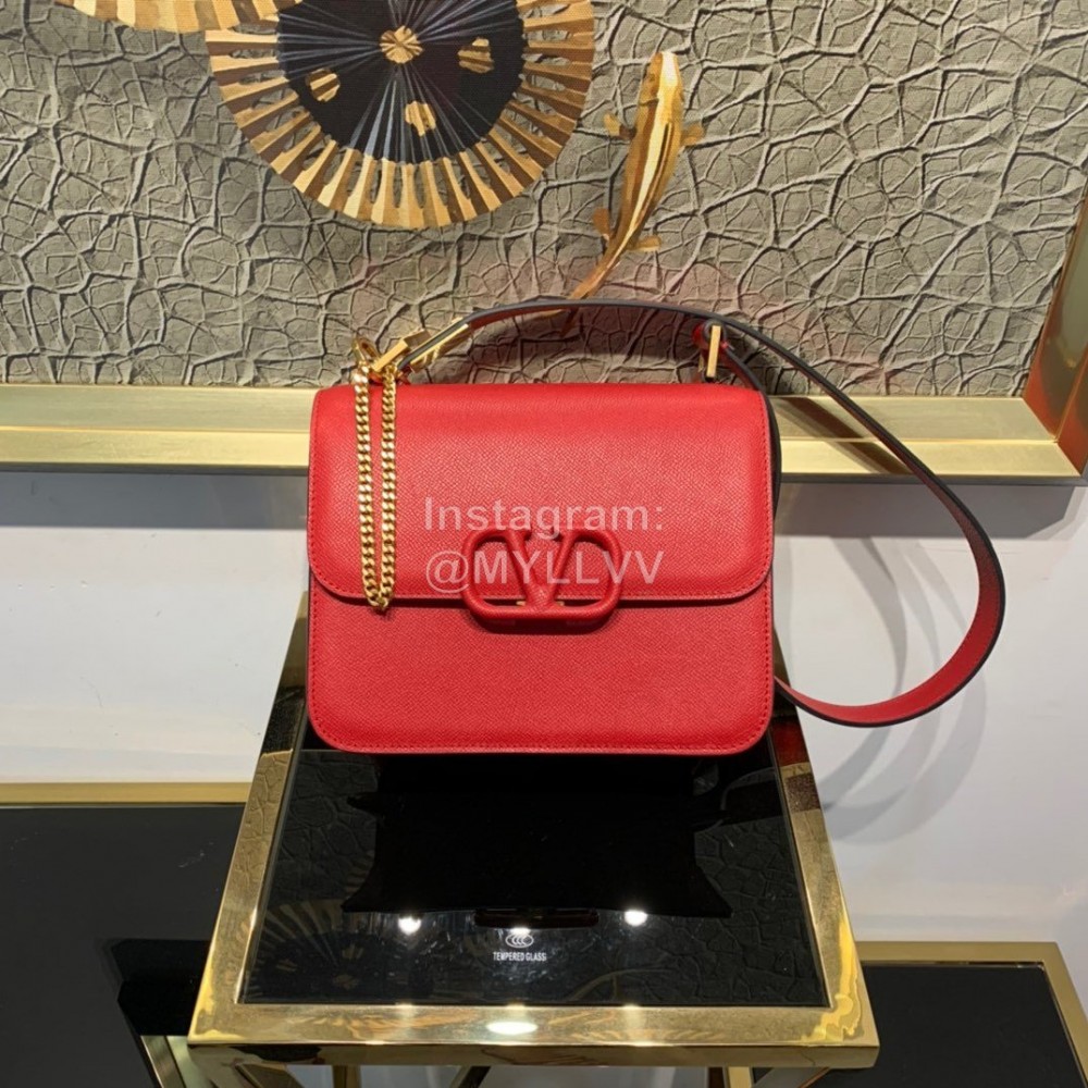 Valentino Large Palm Print Calfskin Messenger Bag Red 0074l