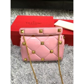 Valentino Large Napa Sheepskin Pink Leather Chain Retro Bag 2060l