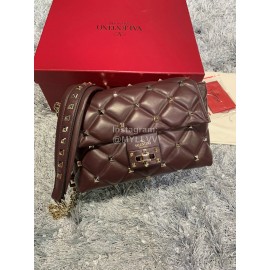 Valentino Large Sheepskin Messenger Bag Purplish Red 0720l