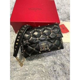 Valentino Large Sheepskin Messenger Bag Black 0720l