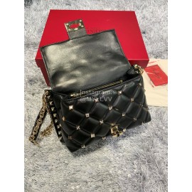 Valentino Large Sheepskin Messenger Bag Black 0720l