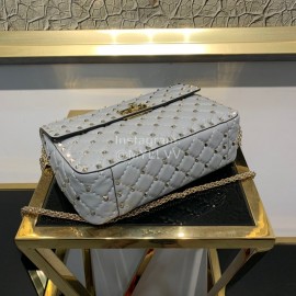 Valentino Fashion Medium Sheepskin Chain Bag White 0122b