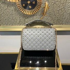 Valentino Fashion Medium Sheepskin Chain Bag White 0122b