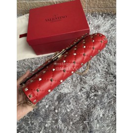 Valentino Sheepskin Chain Flip Bag For Women Red 0137b