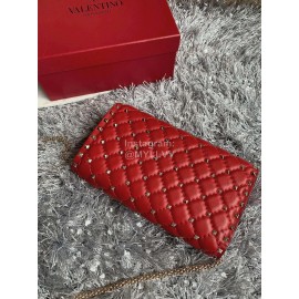 Valentino Sheepskin Chain Flip Bag For Women Red 0137b