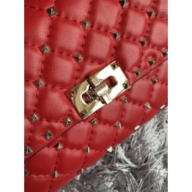 Valentino Sheepskin Chain Flip Bag For Women Red 0137b