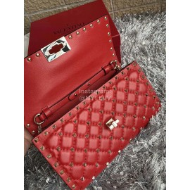 Valentino Sheepskin Chain Flip Bag For Women Red 0137b