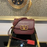 Valentino Small Gold Buckle Messenger Bag For Women Purplish Red 0006s