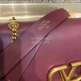 Valentino Small Gold Buckle Messenger Bag For Women Purplish Red 0006s