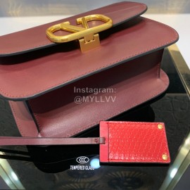 Valentino Small Gold Buckle Messenger Bag For Women Purplish Red 0006s