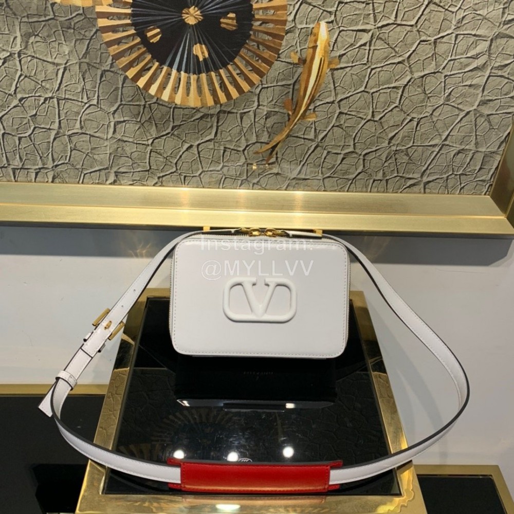 Valentino Small Cowhide Square Messenger Bag White 0095s