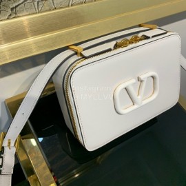 Valentino Small Cowhide Square Messenger Bag White 0095s