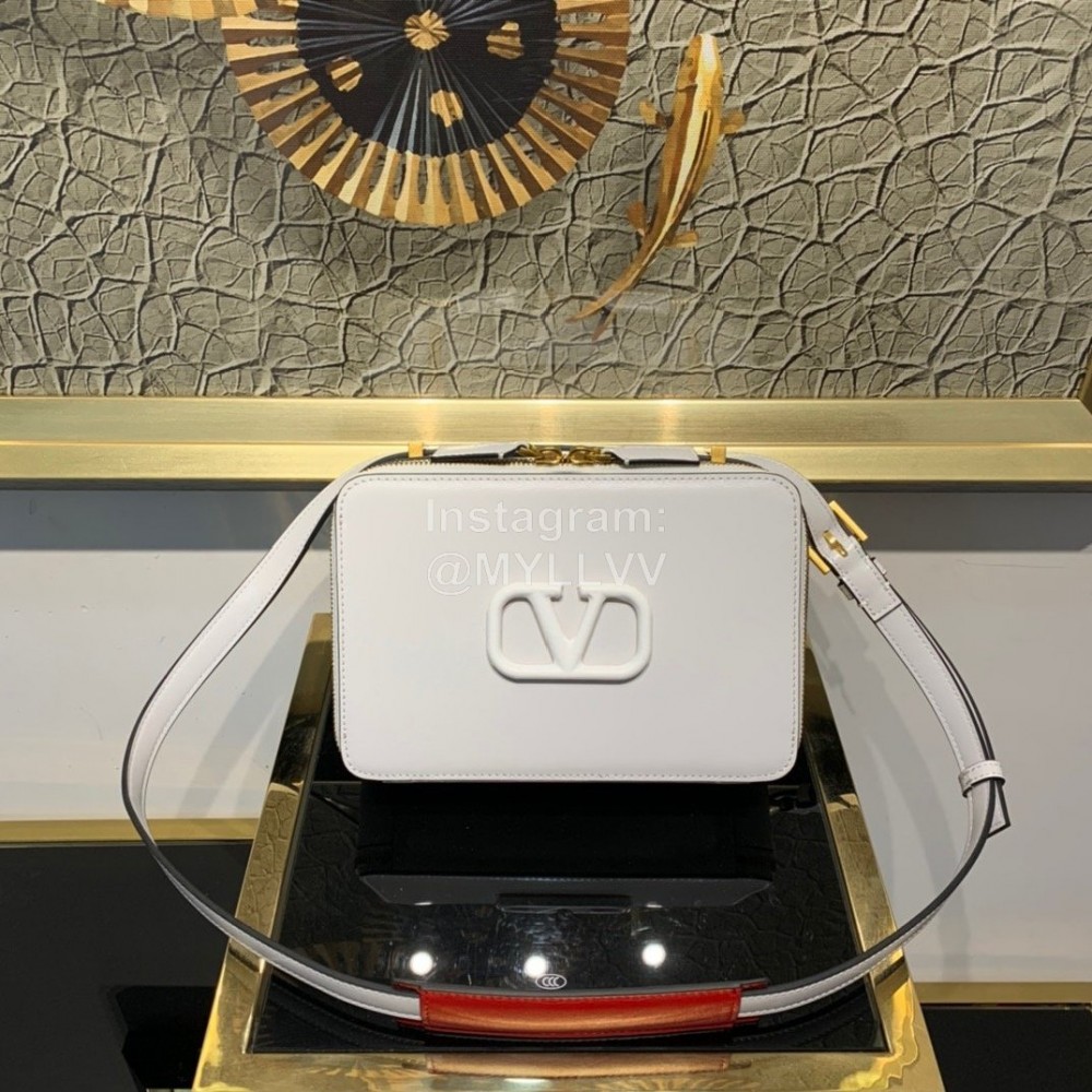 Valentino Large Cowhide Square Messenger Bag White 0095l