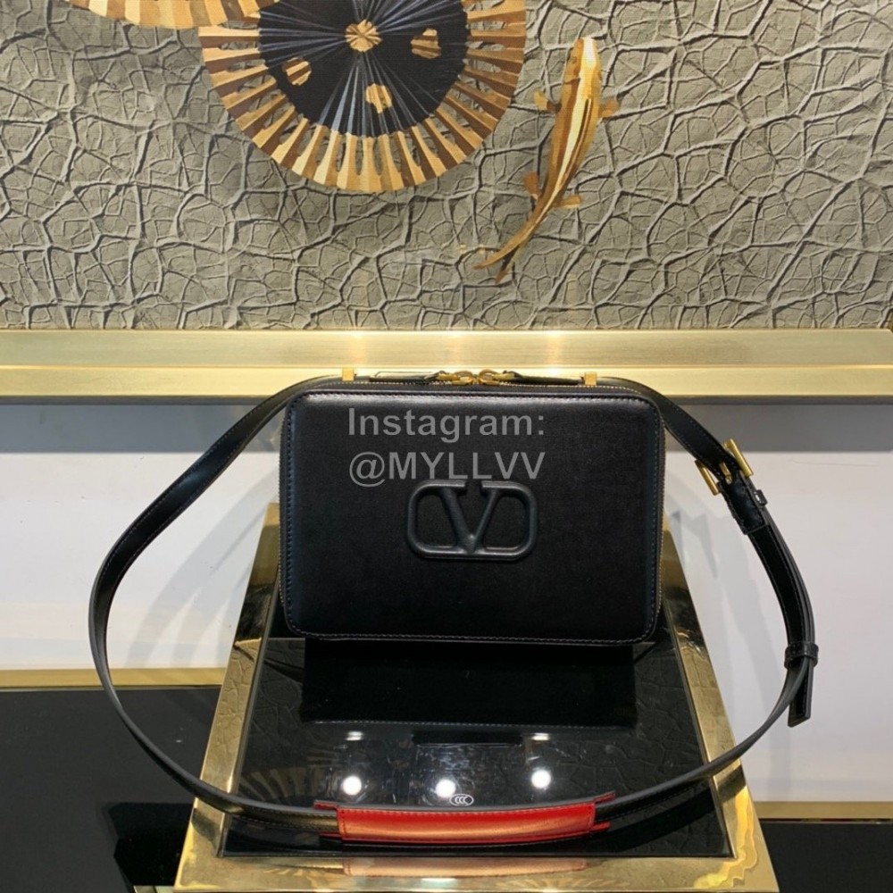 Valentino Large Cowhide Square Messenger Bag Black 0095l