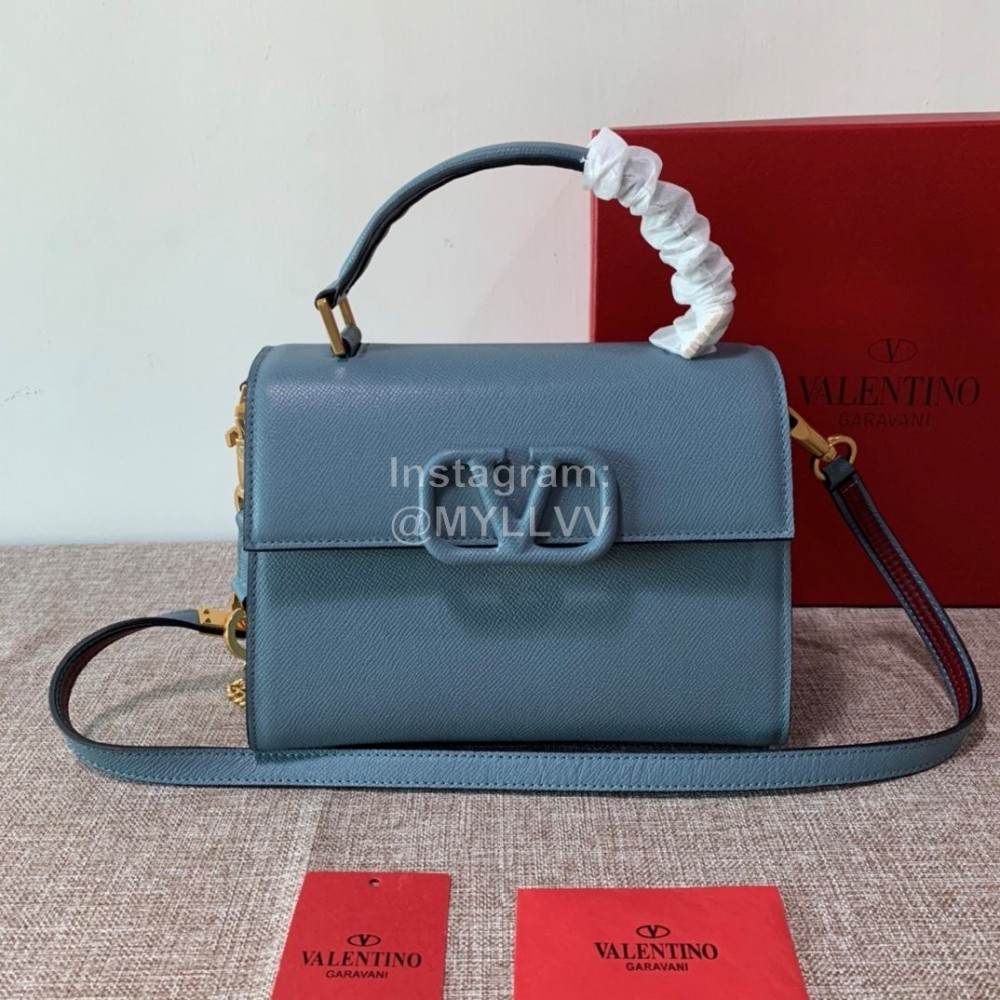 Valentino Small Leather Buckle Cowhide Vintage Handbag Messenger Bag Blue 0082s