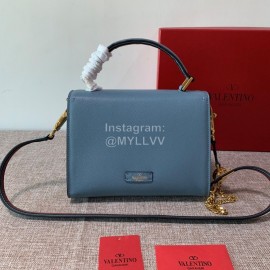 Valentino Small Leather Buckle Cowhide Vintage Handbag Messenger Bag Blue 0082s