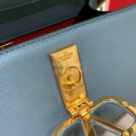 Valentino Small Leather Buckle Cowhide Vintage Handbag Messenger Bag Blue 0082s