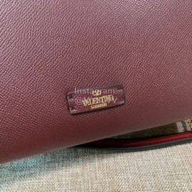 Valentino Small Leather Buckle Cowhide Vintage Handbag Messenger Bag Wine Red 0082s