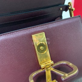 Valentino Small Leather Buckle Cowhide Vintage Handbag Messenger Bag Wine Red 0082s