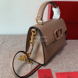 Valentino Small Leather Buckle Cowhide Vintage Handbag Messenger Bag Apricot 0082s