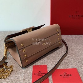 Valentino Small Leather Buckle Cowhide Vintage Handbag Messenger Bag Apricot 0082s