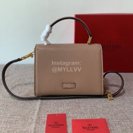 Valentino Small Leather Buckle Cowhide Vintage Handbag Messenger Bag Apricot 0082s