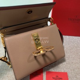 Valentino Small Leather Buckle Cowhide Vintage Handbag Messenger Bag Apricot 0082s