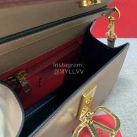 Valentino Small Leather Buckle Cowhide Vintage Handbag Messenger Bag Apricot 0082s