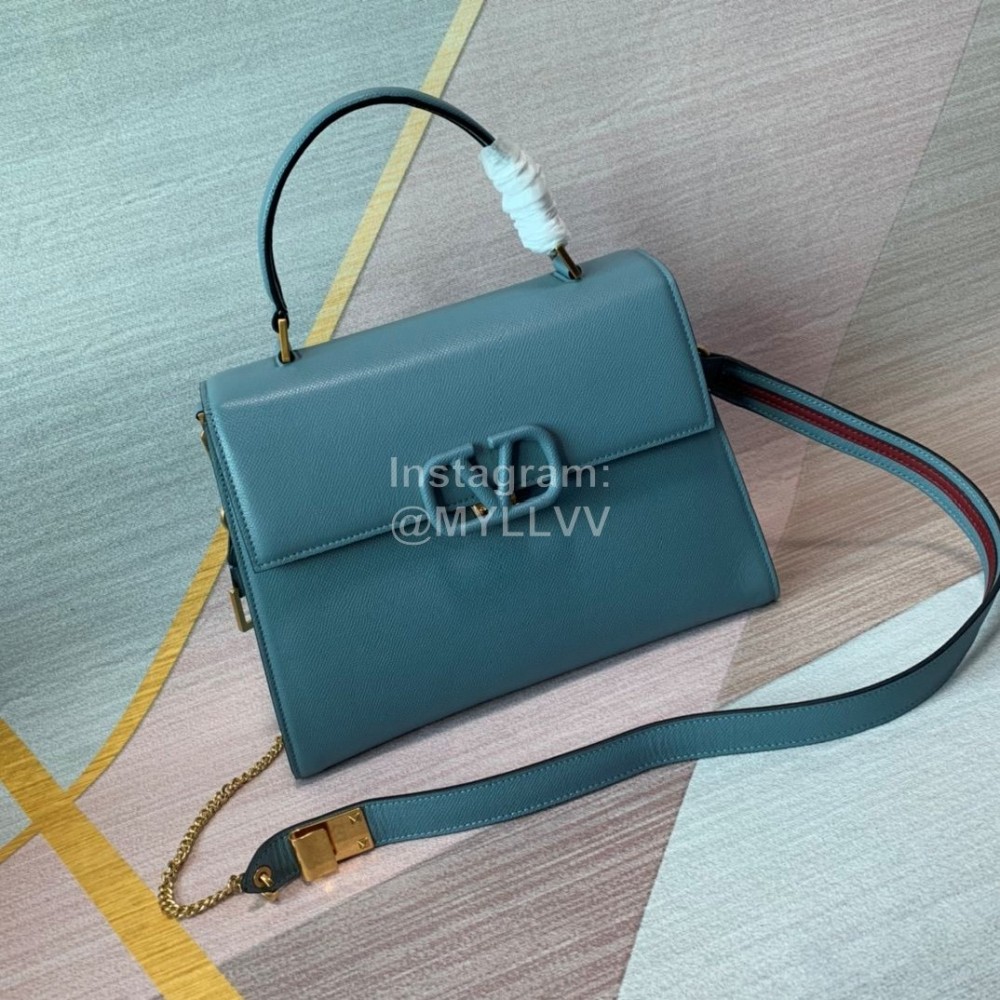 Valentino Large Leather Buckle Cowhide Vintage Handbag Messenger Bag Blue 0082l