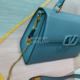 Valentino Large Leather Buckle Cowhide Vintage Handbag Messenger Bag Blue 0082l