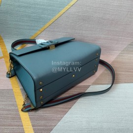 Valentino Large Leather Buckle Cowhide Vintage Handbag Messenger Bag Blue 0082l