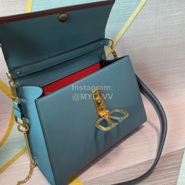 Valentino Large Leather Buckle Cowhide Vintage Handbag Messenger Bag Blue 0082l