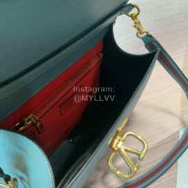 Valentino Large Leather Buckle Cowhide Vintage Handbag Messenger Bag Blue 0082l