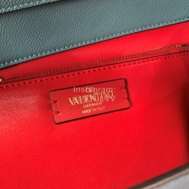 Valentino Large Leather Buckle Cowhide Vintage Handbag Messenger Bag Blue 0082l