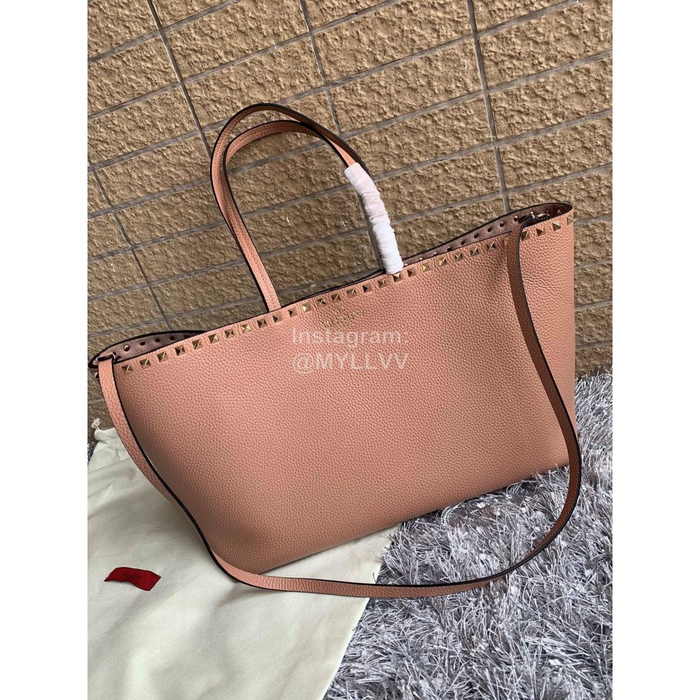 Valentino Calf Magnetic Buckle Shopping Bag Pink 0071